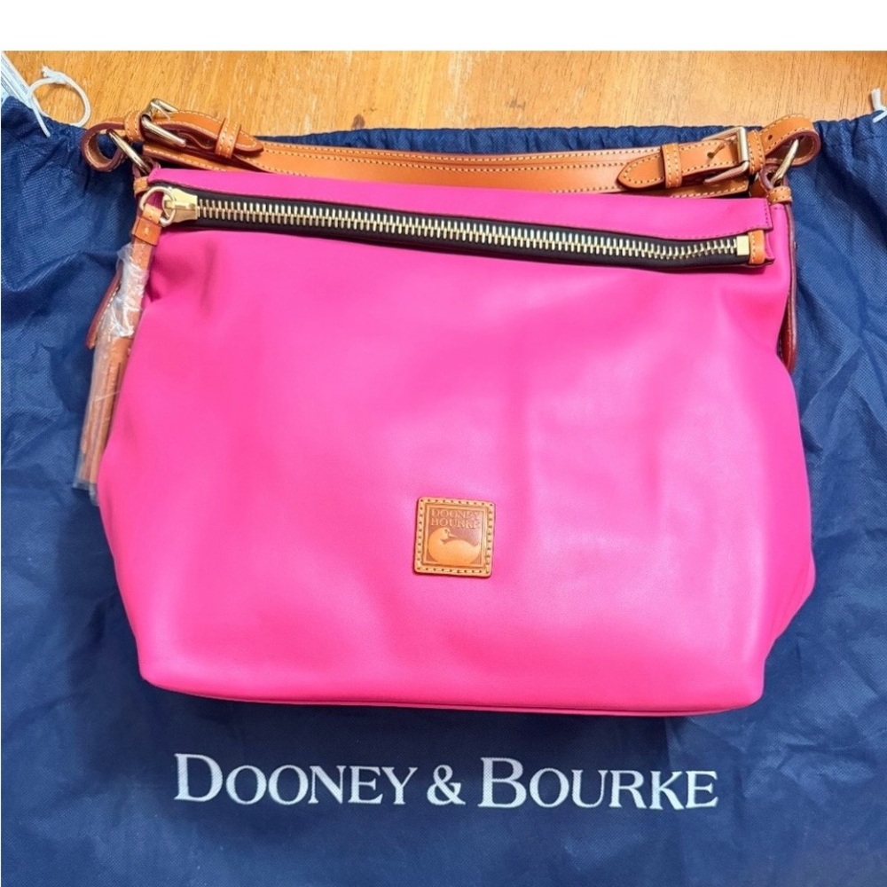 Dooney & Bourke McKenzie Fuchsia Pink Leather Hobo Bag with Tan Trim NWT